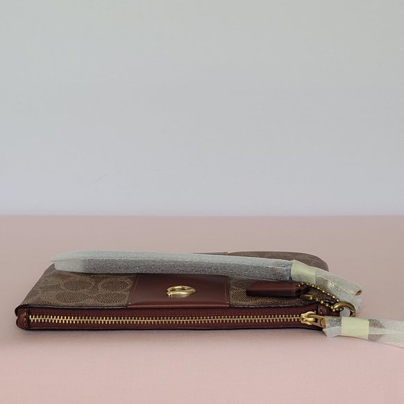 COACH Small Wristlet in Signature Logo Coated Canvas - Tan Rust⭐ - Picture 8 of 16